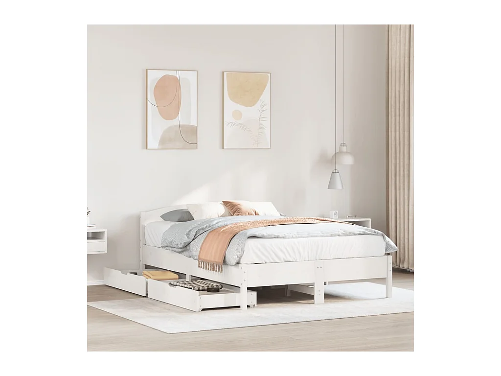 Cadre de lit sans matelas blanc 150x200 cm bois de pin massif