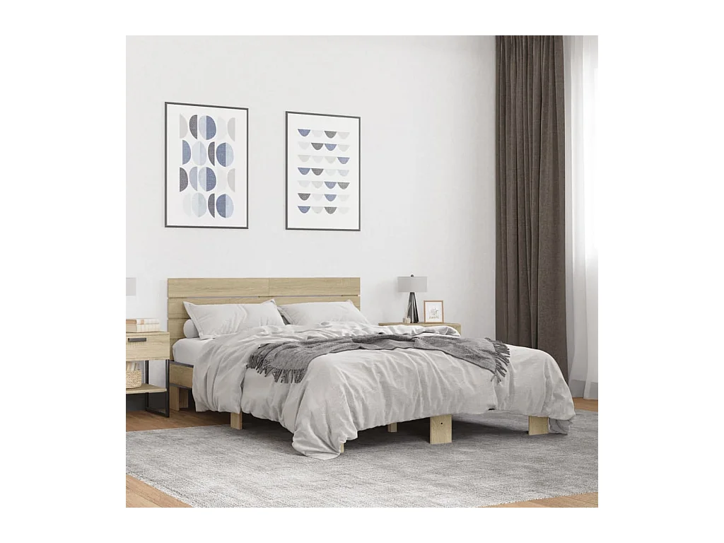 Bettgestell Sonoma-Eiche 140x190 cm Holzwerkstoff und Metall