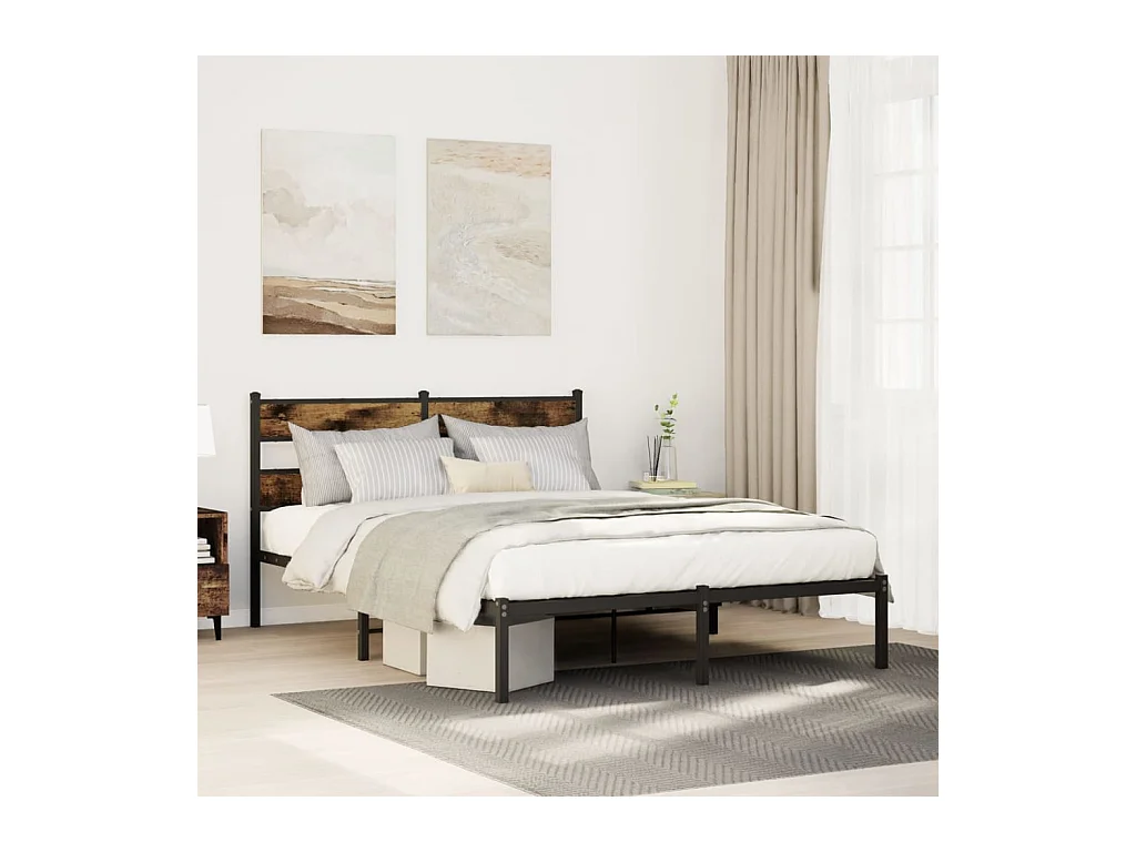 Cadre de lit en métal sans matelas chêne fumé 150x200 cm