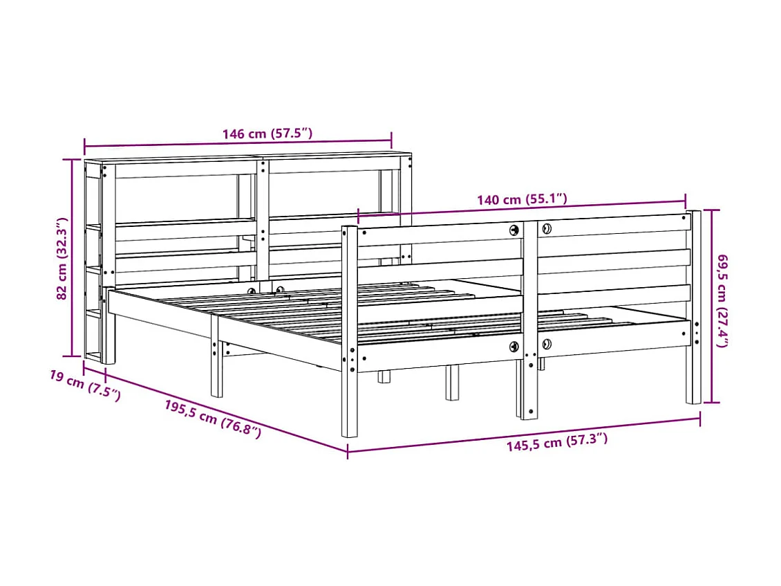 Cadre de lit sans matelas 140x190 cm bois de pin massif