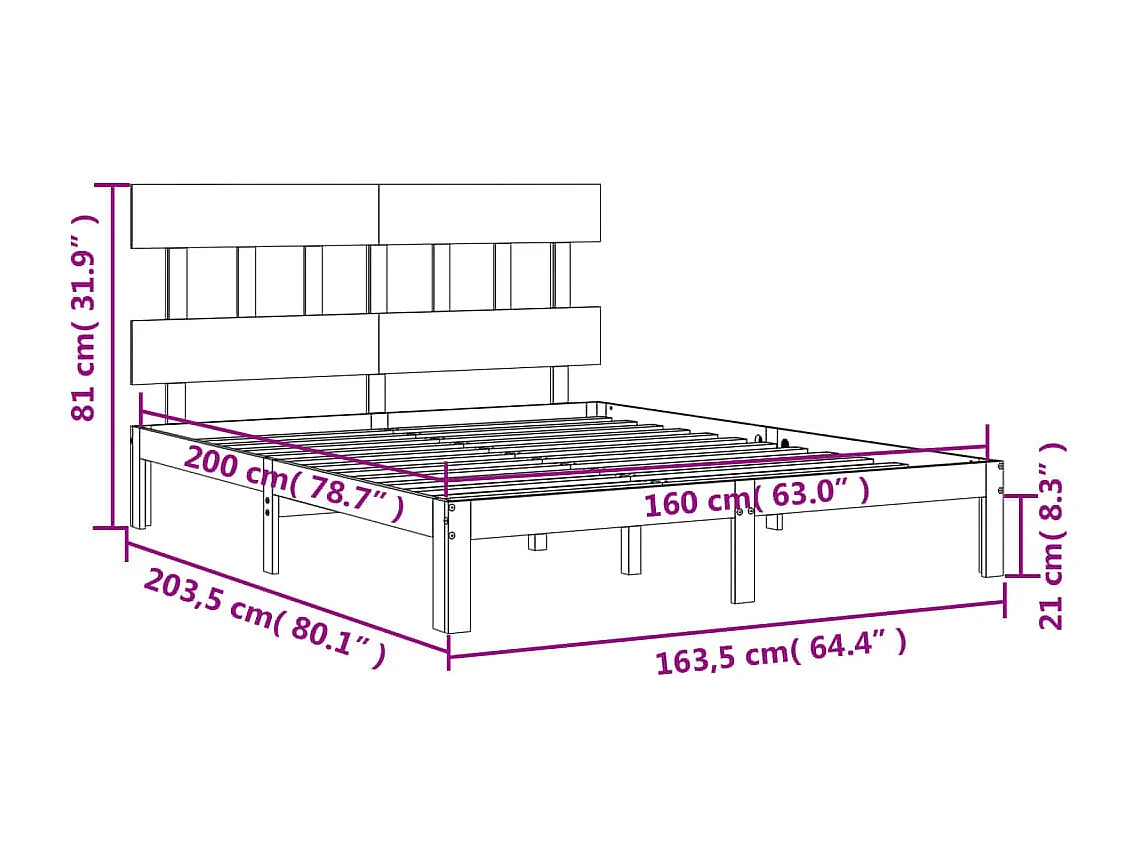 Cadre de lit sans matelas 160x200 cm bois massif de pin