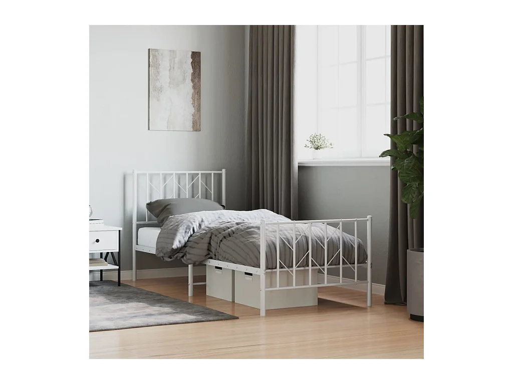 Cadre de lit métal sans matelas avec pied de lit blanc 80x200cm