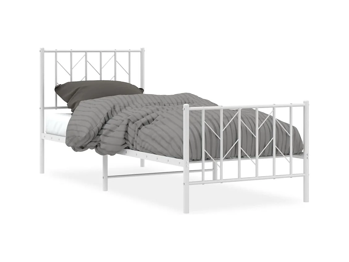 Cadre de lit métal sans matelas avec pied de lit blanc 80x200cm