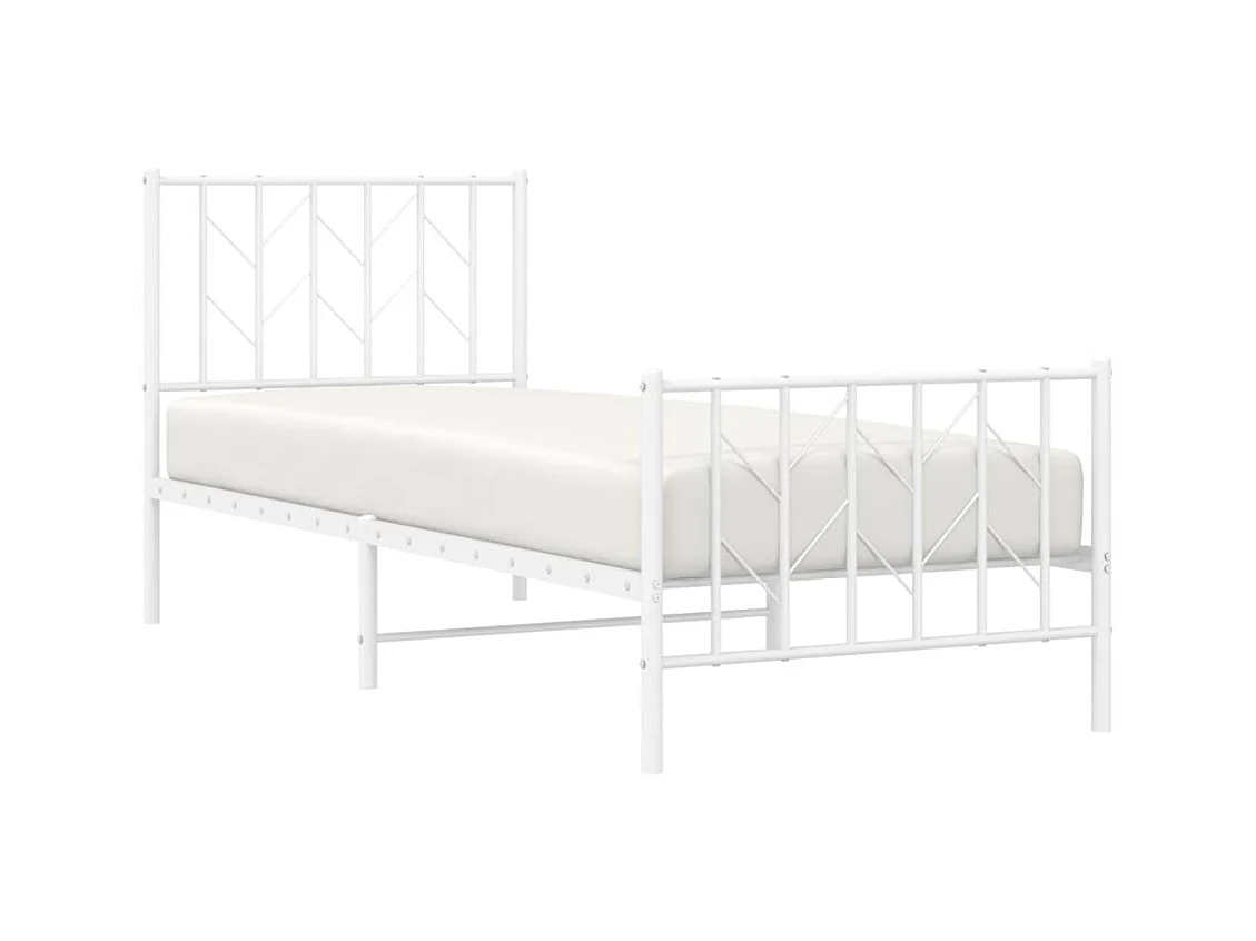 Cadre de lit métal sans matelas avec pied de lit blanc 80x200cm