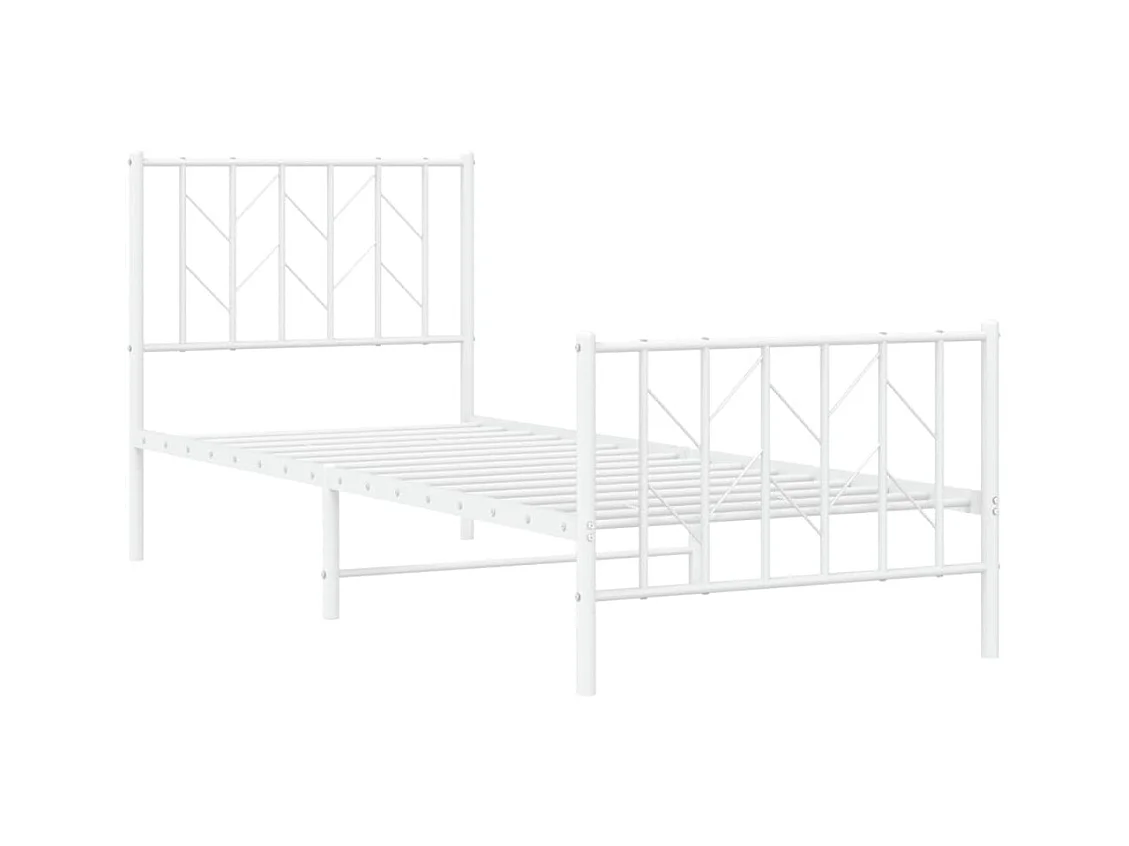 Cadre de lit métal sans matelas avec pied de lit blanc 80x200cm
