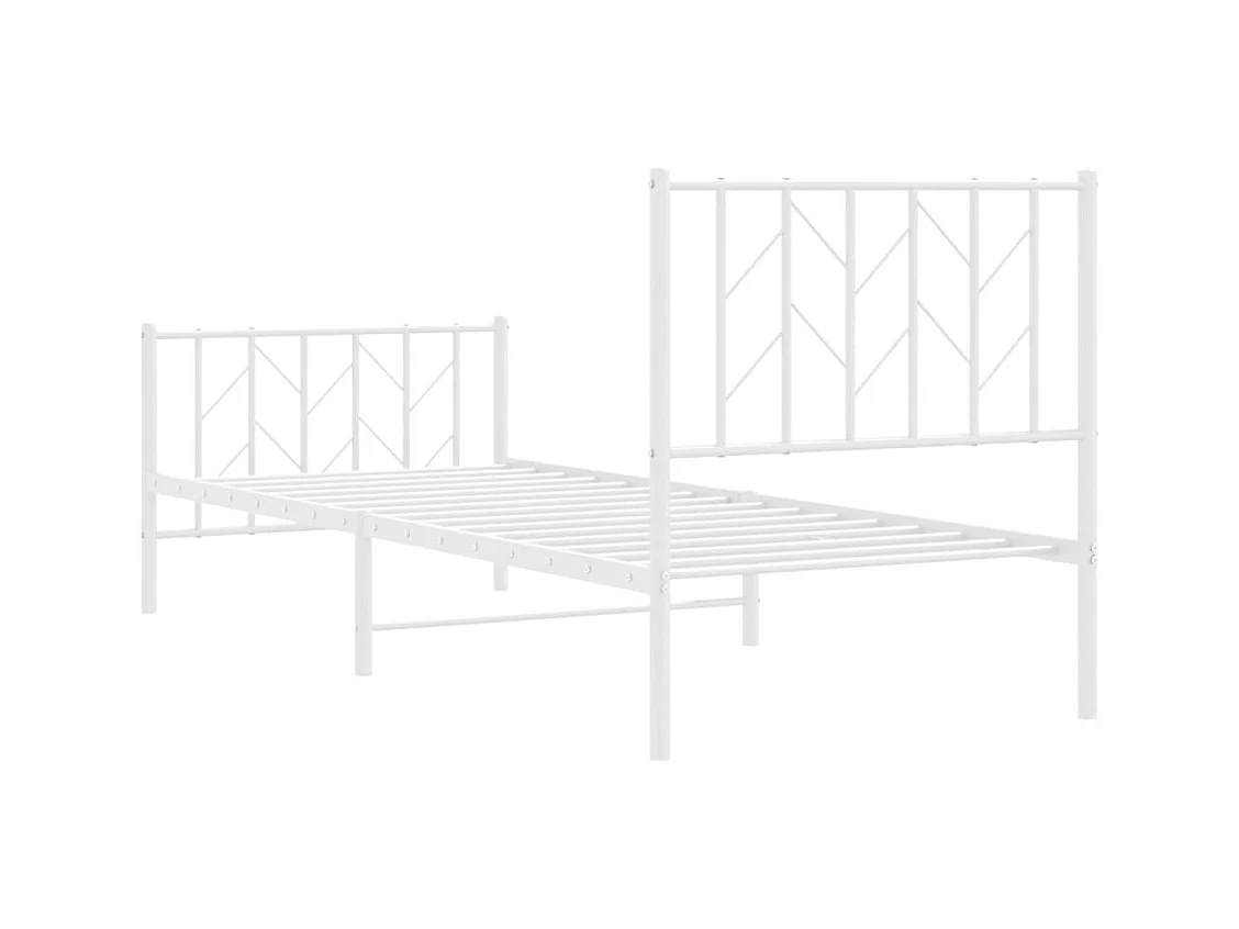 Cadre de lit métal sans matelas avec pied de lit blanc 80x200cm
