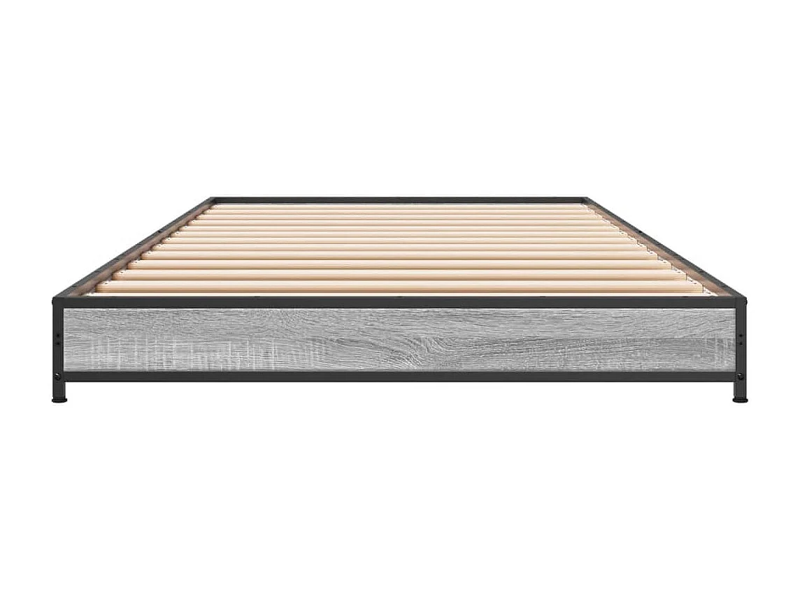 Estrutura de cama derivados de madeira e metal cinzento sonoma