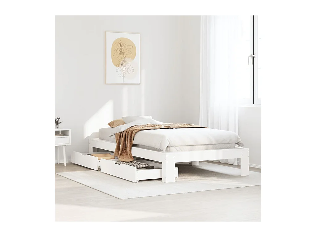 Cadre de lit sans matelas blanc 100x200 cm bois de pin massif