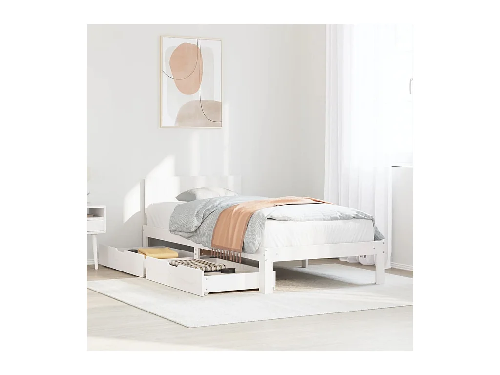 Cadre de lit avec tiroirs sans matelas blanc 100x200 cm