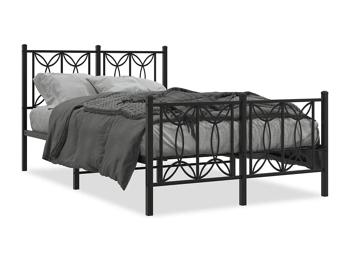 Cadre de lit métal sans matelas avec pied de lit noir 120x190cm