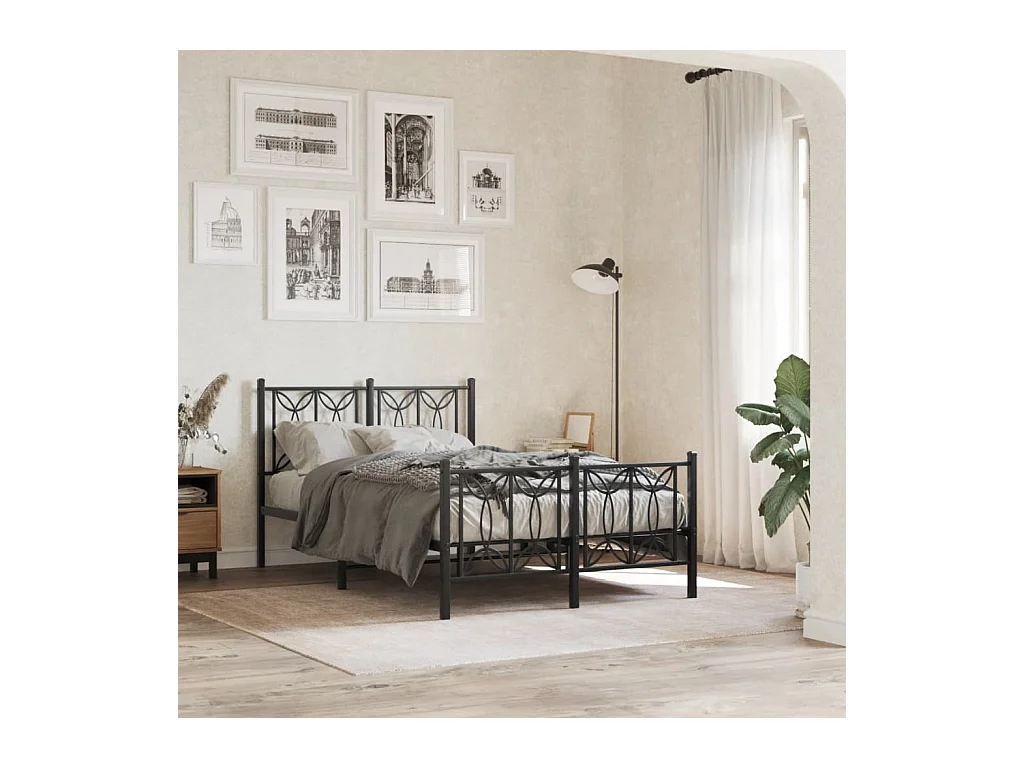 Bedframe met hoofd- en voeteneinde metaal zwart 120x190 cm