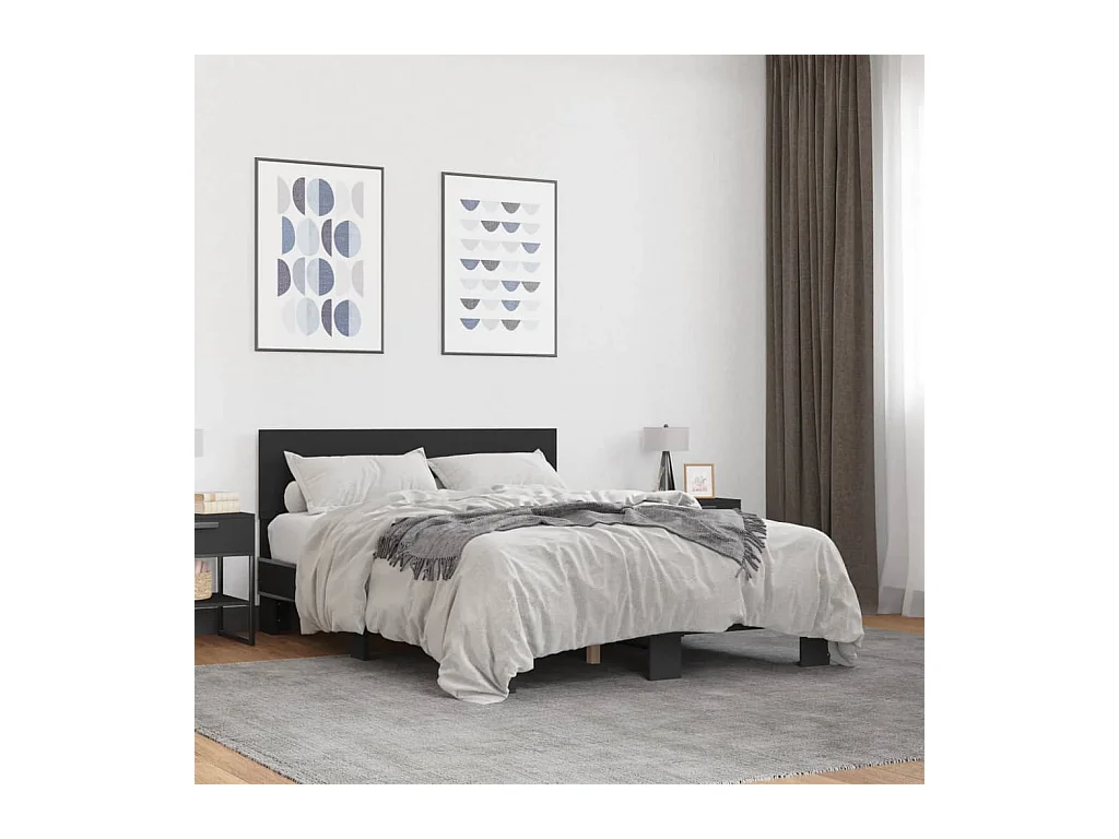 Giroletto Nero 135x190 cm in Legno Multistrato e Metallo