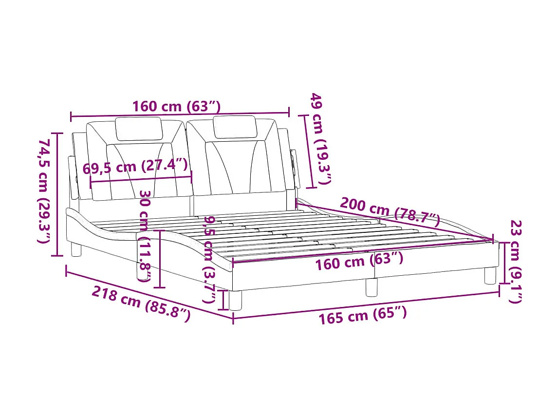 Cadre de lit sans matelas gris 160x200 cm similicuir