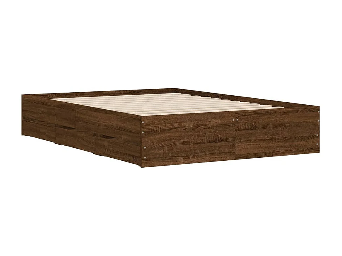 Cadre de lit avec tiroirs sans matelas chêne marron 135x190 cm