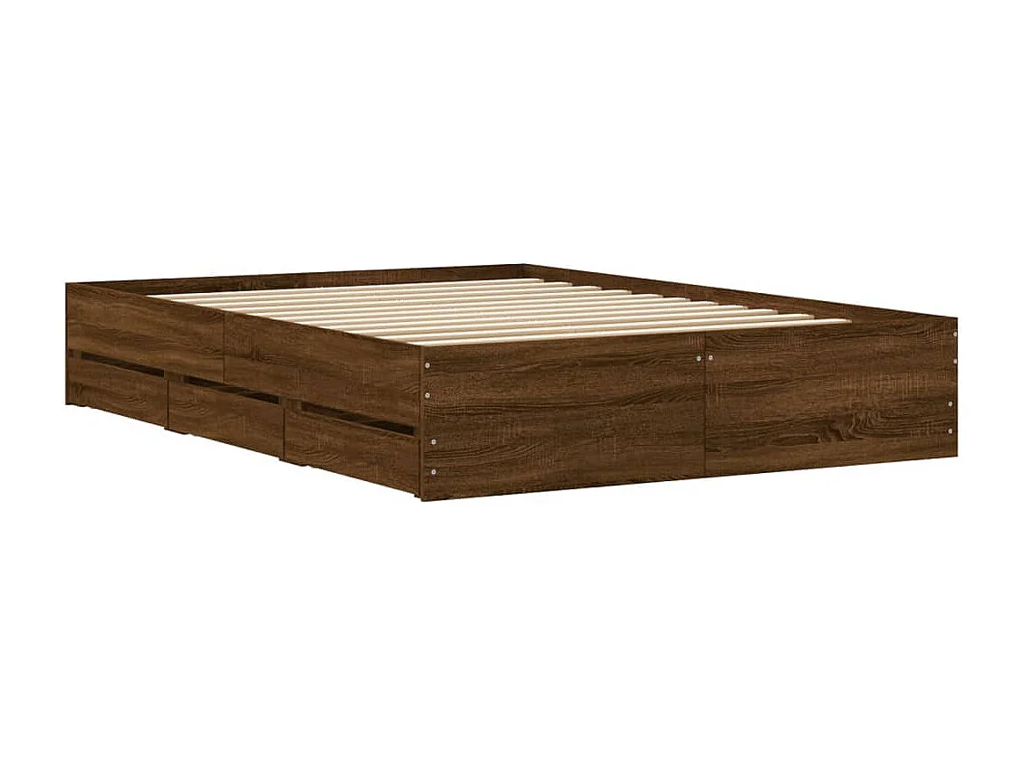 Cadre de lit avec tiroirs sans matelas chêne marron 135x190 cm