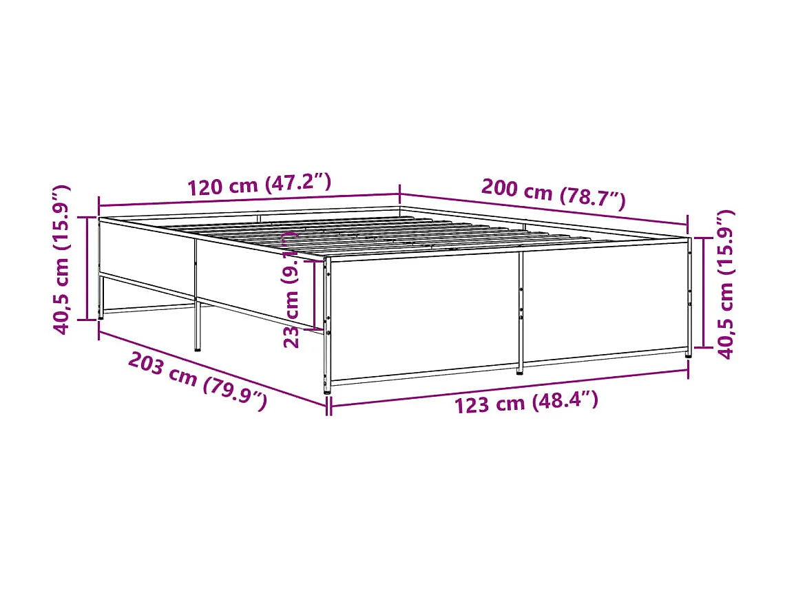 Cadre de lit sans matelas chêne fumé 120x200 cm