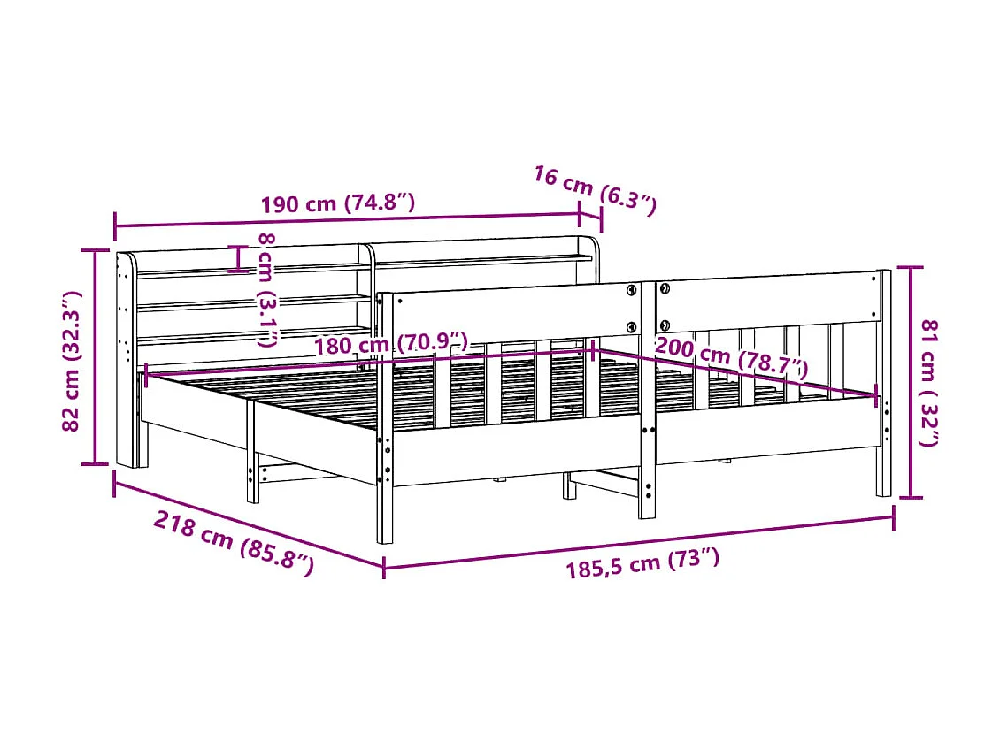 Cadre de lit sans matelas 180x200 cm bois massif de pin