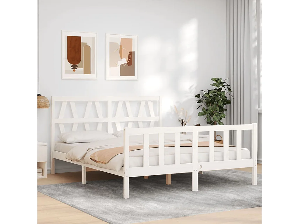 Cadre de lit sans matelas blanc bois de pin massif