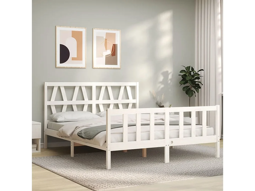 Cadre de lit sans matelas blanc bois de pin massif