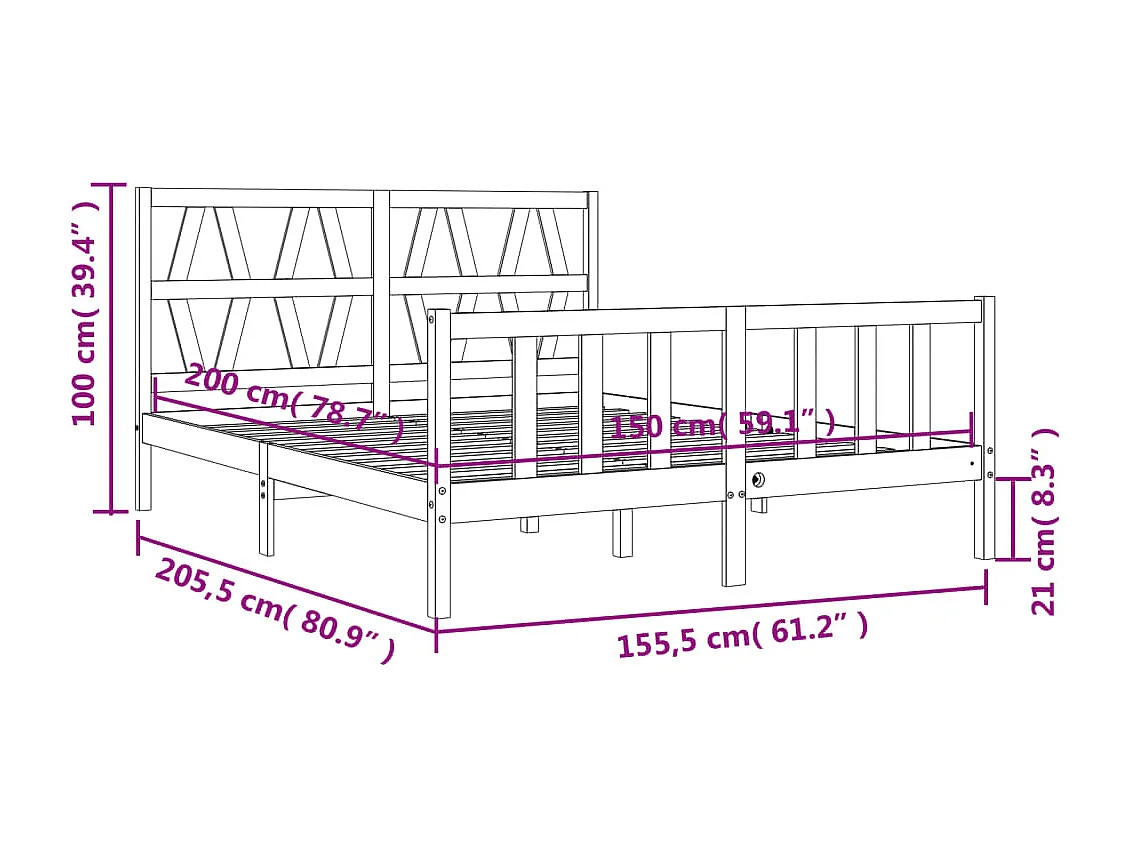 Cadre de lit sans matelas blanc bois de pin massif