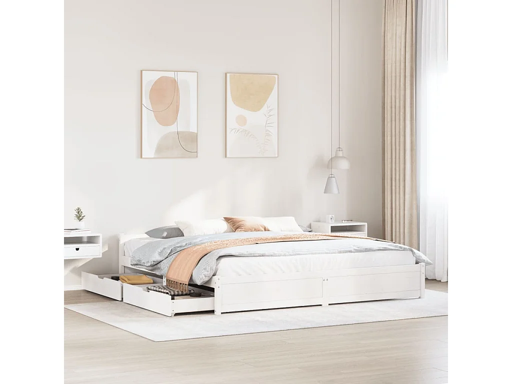 Cadre de lit sans matelas blanc 180x200 cm bois massif de pin