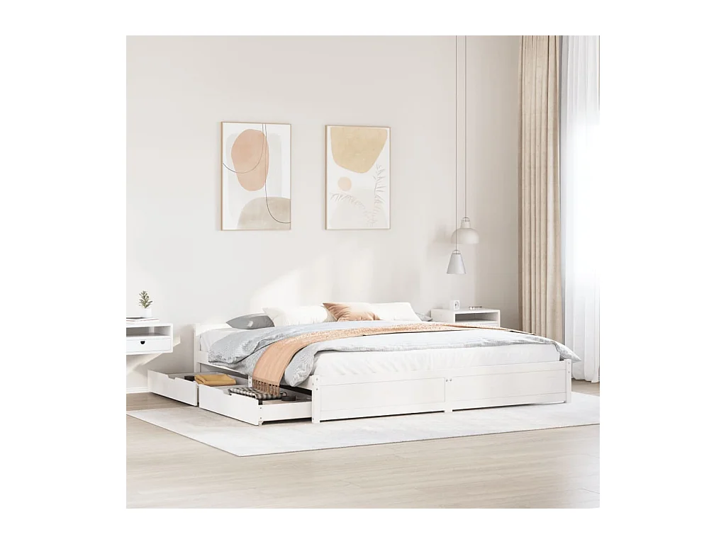 Cadre de lit sans matelas blanc 180x200 cm bois massif de pin