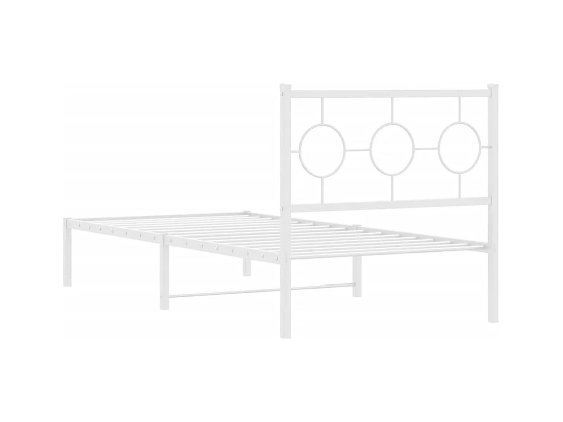 Cadre de lit métal sans matelas avec tête de lit blanc 90x190cm