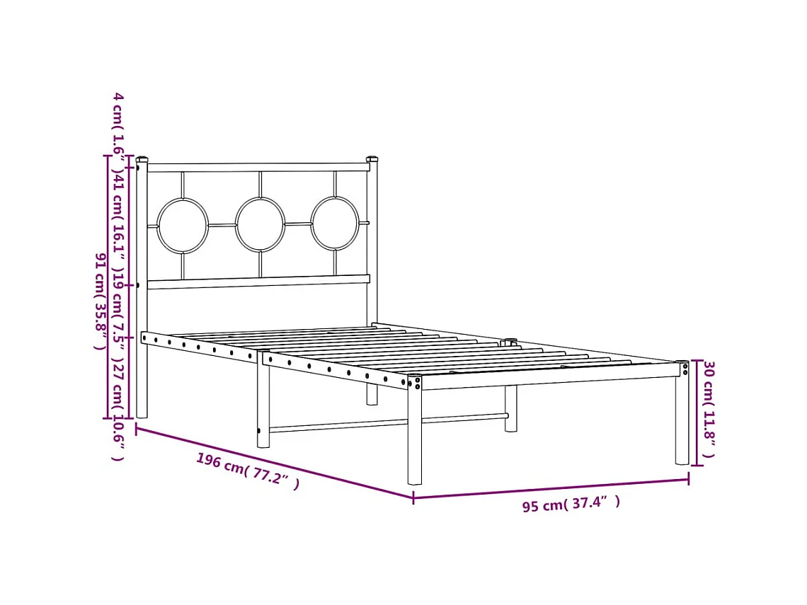 Bedframe met hoofdbord metaal wit 90x190 cm