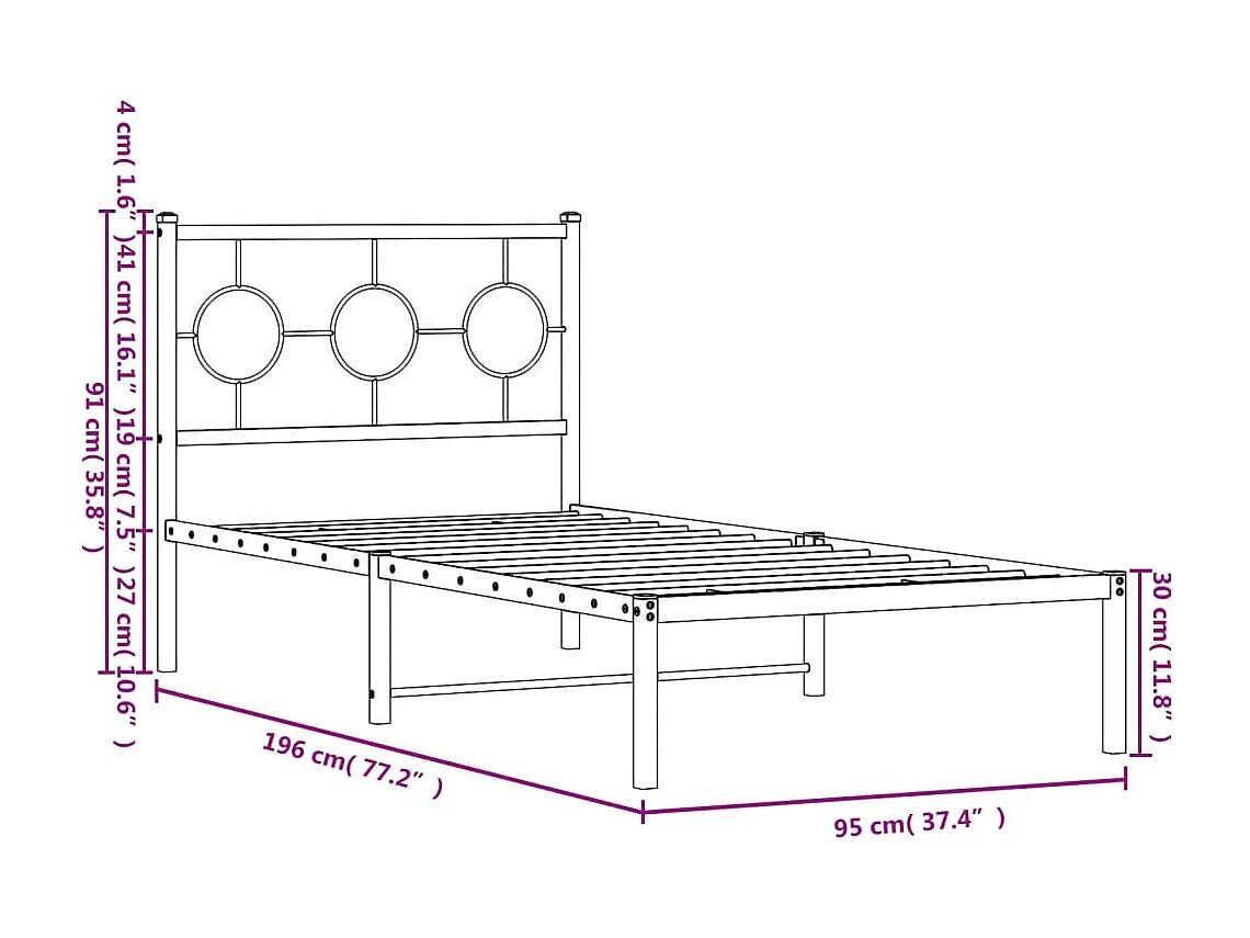 Bedframe met hoofdbord metaal wit 90x190 cm