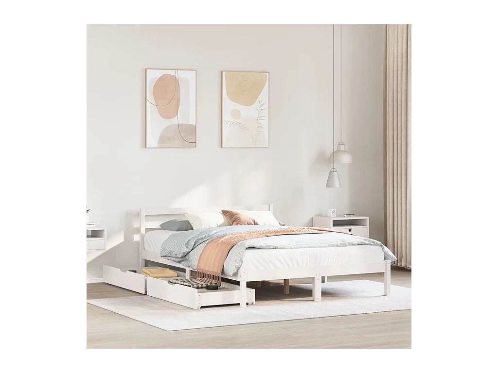 Cadre de lit sans matelas blanc 135x190 cm bois de pin massif
