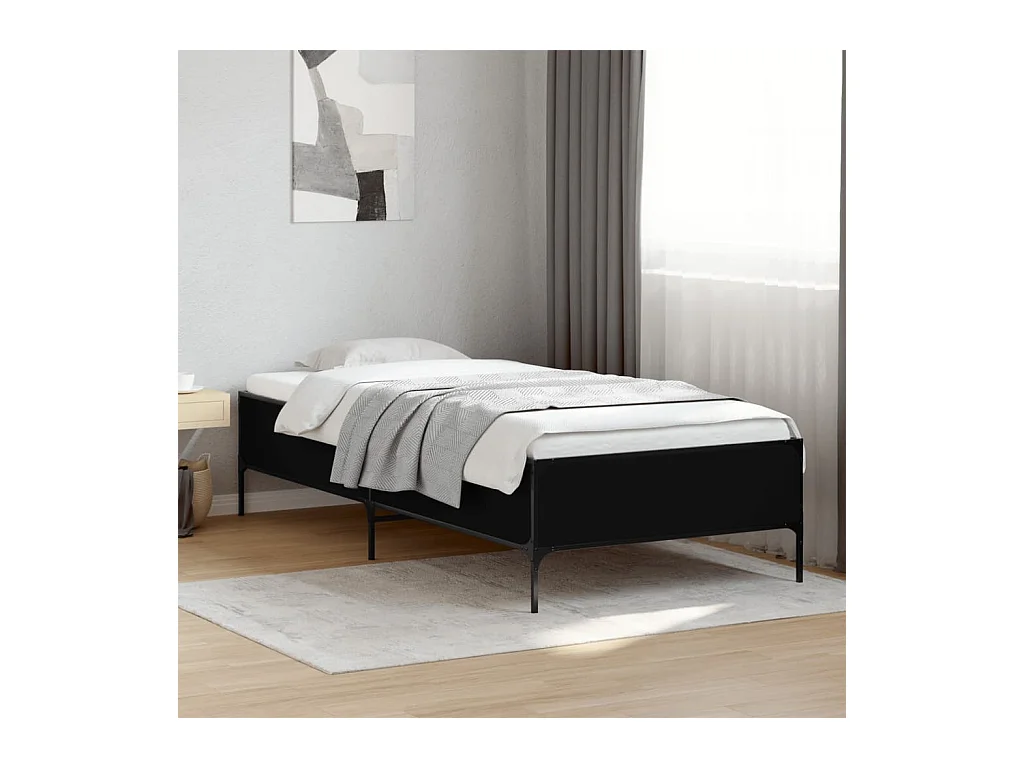 Bedframe bewerkt hout en metaal zwart 100x200 cm
