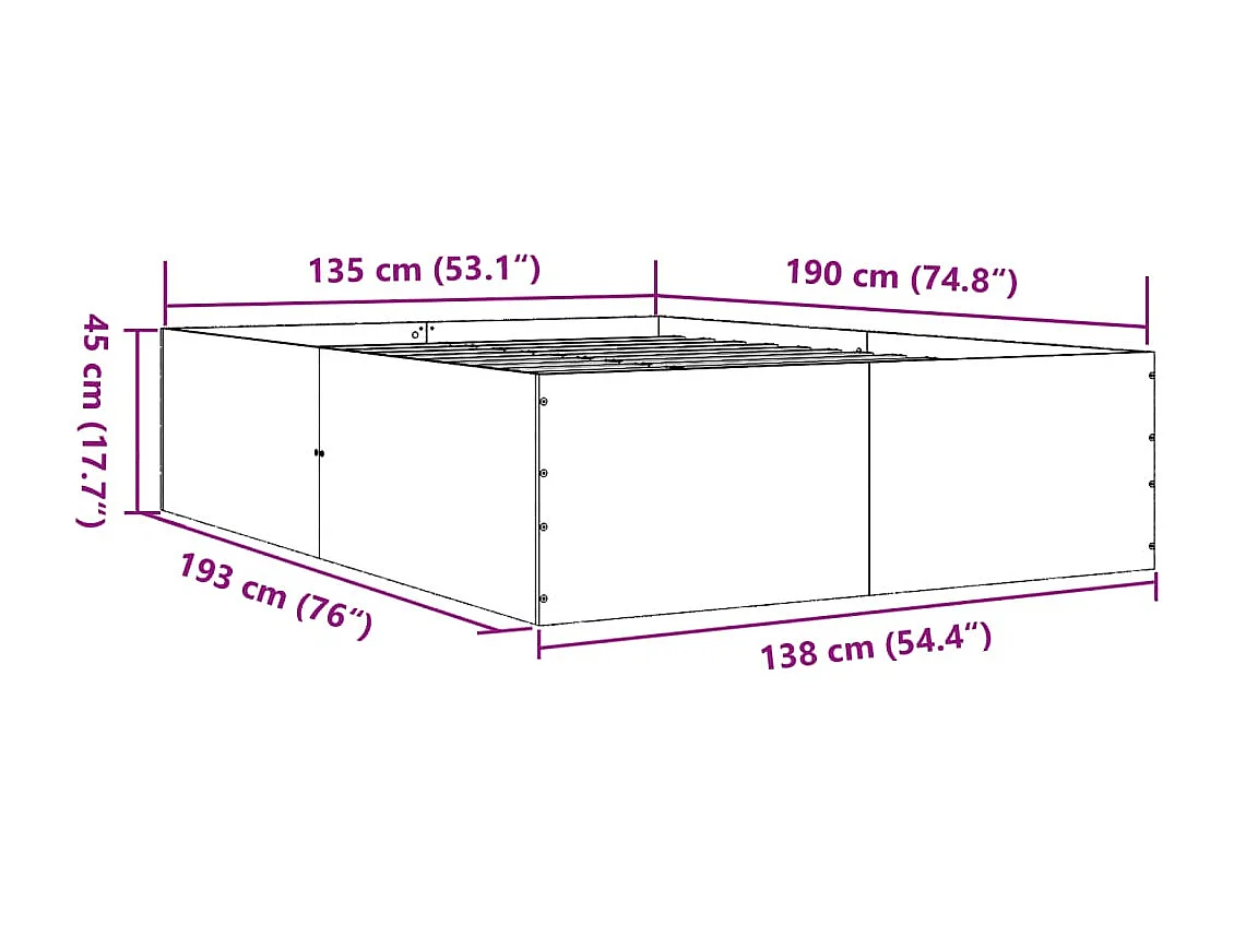 Bedframe bewerkt hout gerookt eikenkleurig 135x190 cm