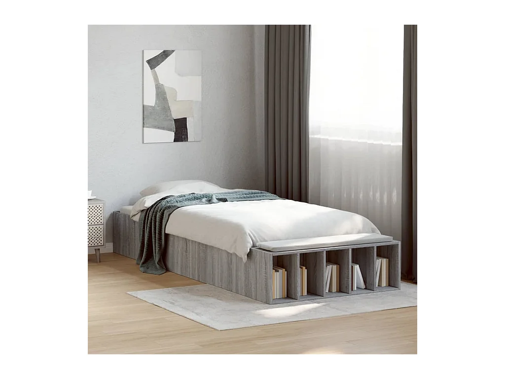 Estrutura cama 100x200 cm derivados de madeira cinzento sonoma