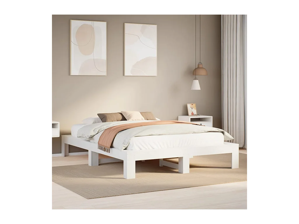 Bedframe zonder matras massief grenenhout wit 140x200 cm