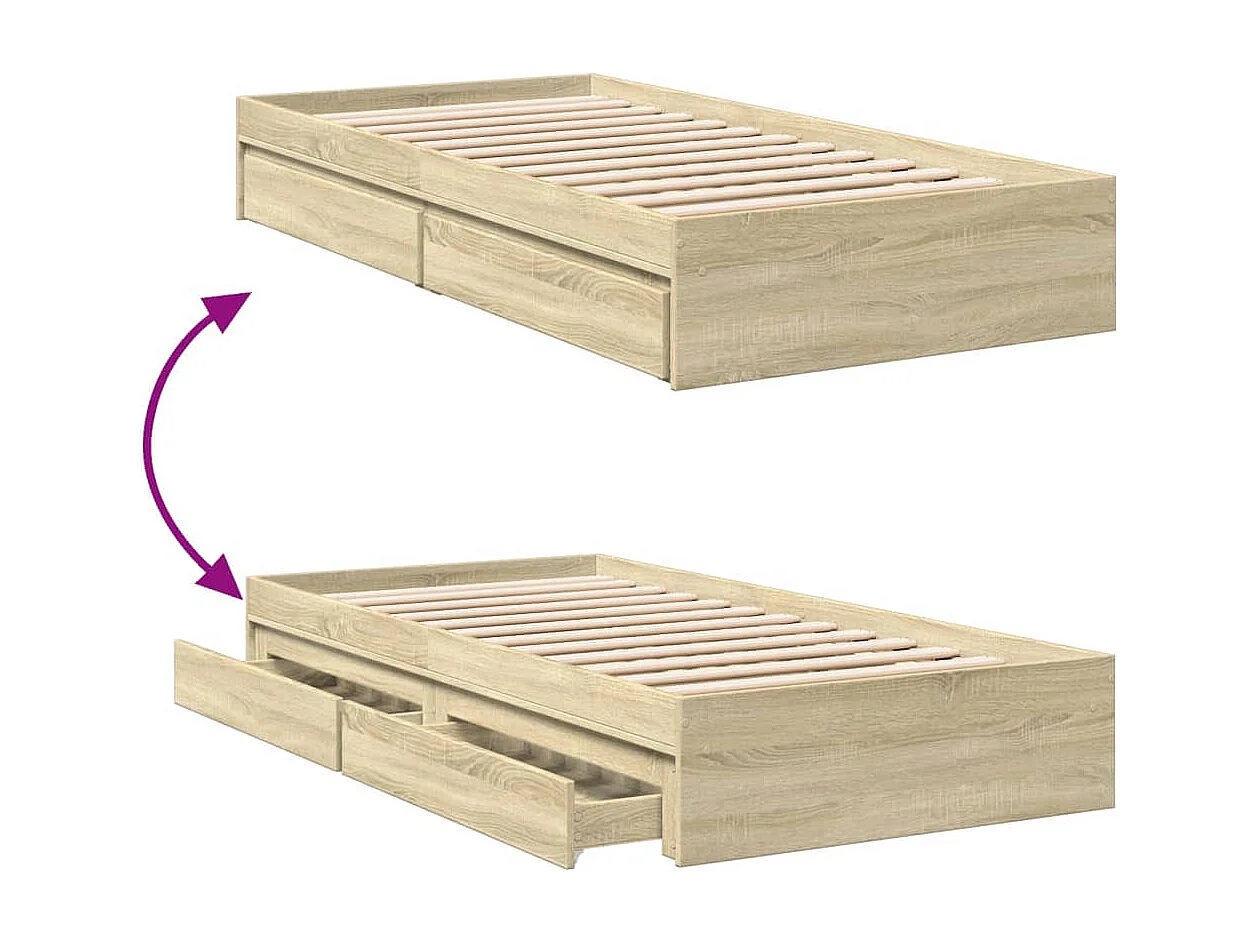 Cama con cajones madera ingeniería roble Sonoma 75x190 cm