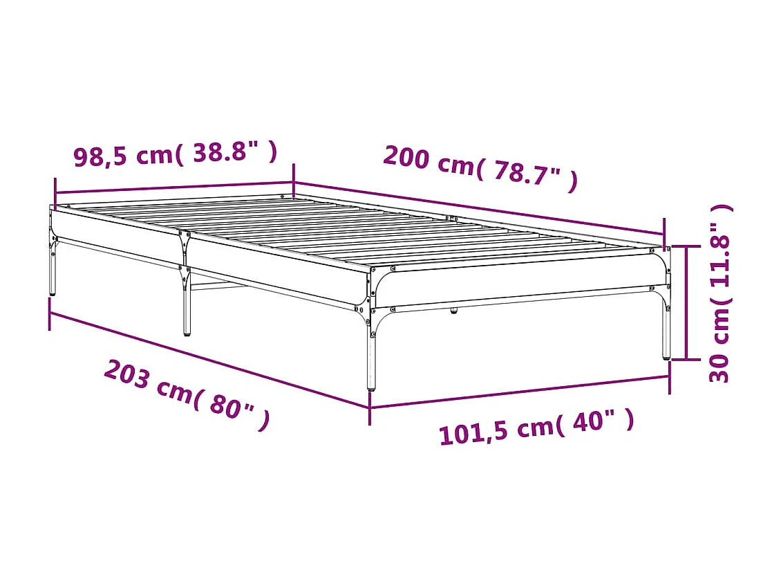 Estrutura cama 100x200 cm derivados madeira/metal cinza sonoma