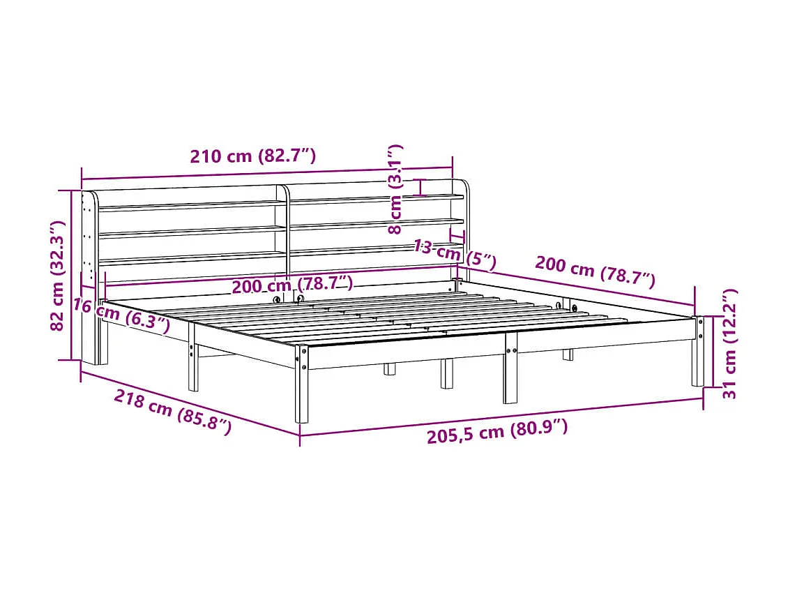Cadre de lit sans matelas cire marron 140x200cm bois pin massif