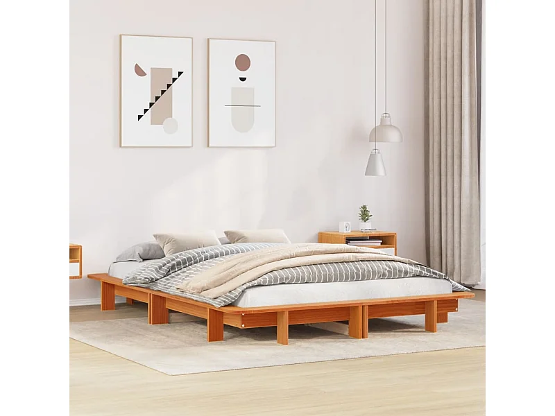 Cama sem colchão 150x200 cm madeira pinho maciça castanho-mel