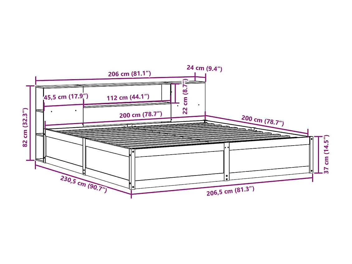 Cadre de lit sans matelas cire marron 150x200cm bois pin massif