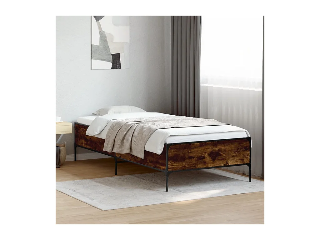 Bedframe bewerkt hout en metaal gerookt eikenkleurig 90x190 cm