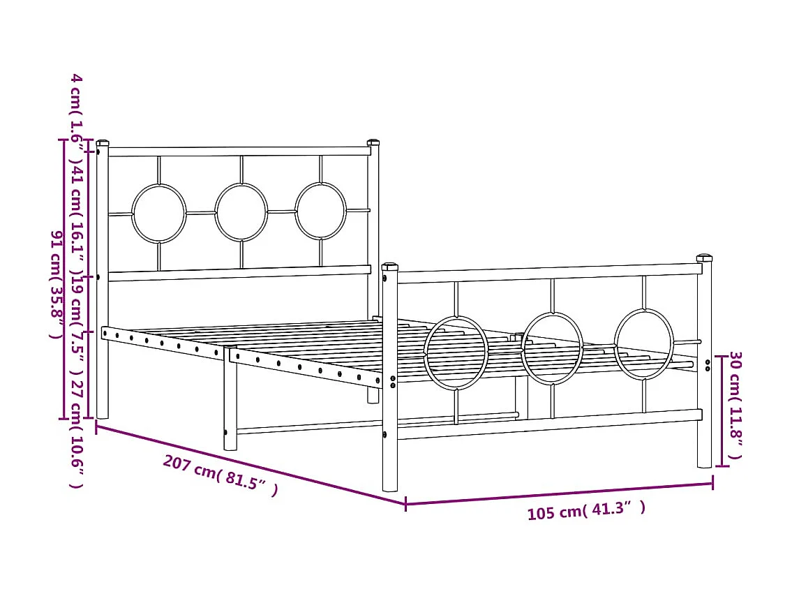Giroletto con Testiera e Pediera Metallo Bianco 120x200 cm