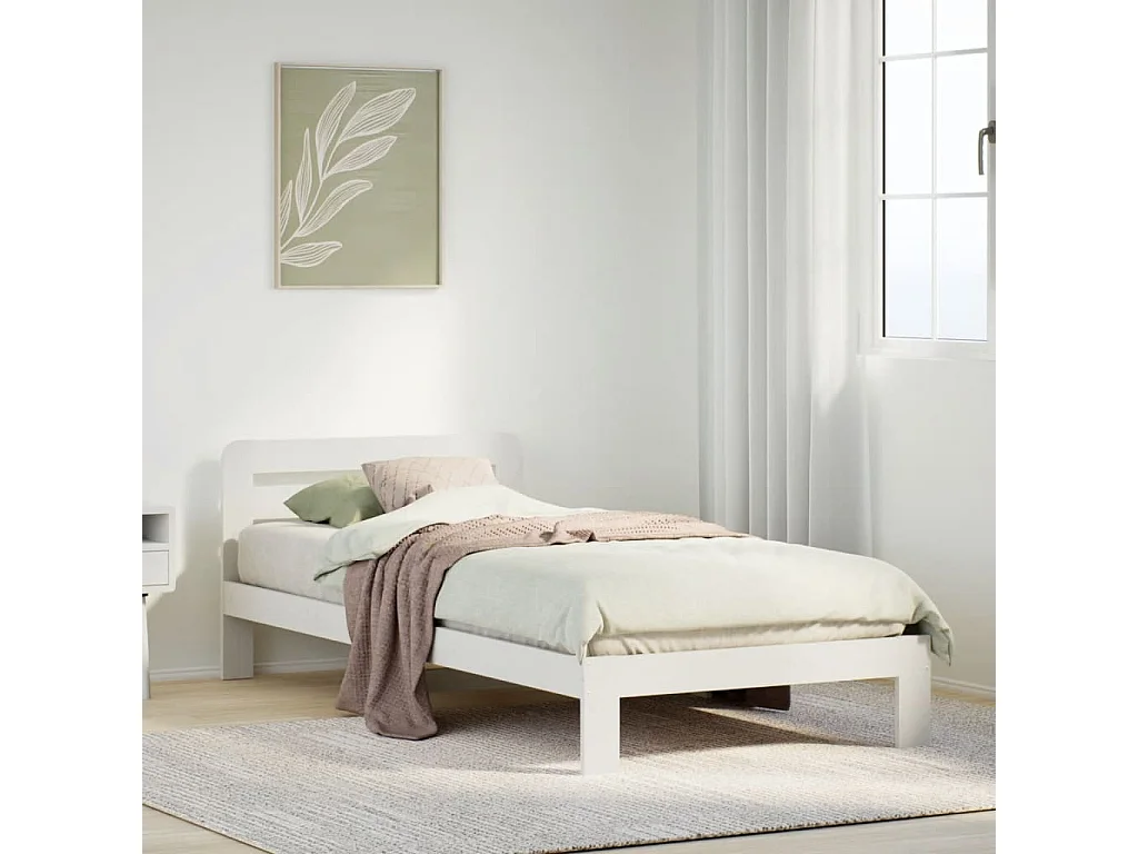 Cadre de lit sans matelas blanc 75x190 cm bois de pin massif