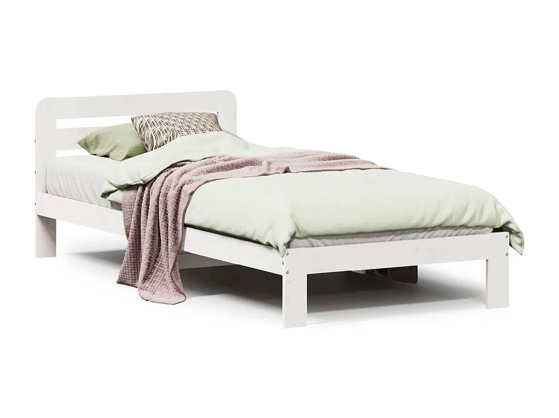 Cadre de lit sans matelas blanc 75x190 cm bois de pin massif