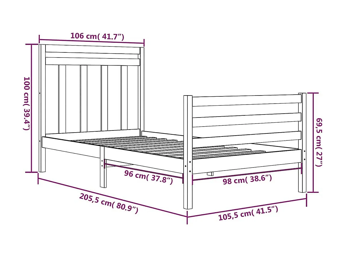 Cadre de lit sans matelas blanc 100x200 cm bois massif