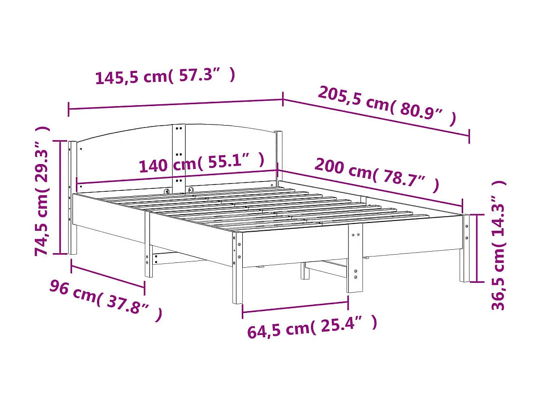 Bedframe zonder matras massief grenenhout wit 140x200 cm
