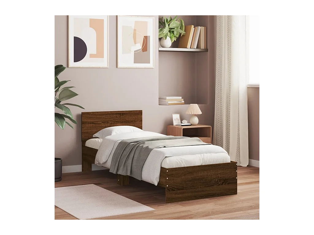 Bedframe met hoofdbord zonder matras bruin eikenkleur 90x200 cm