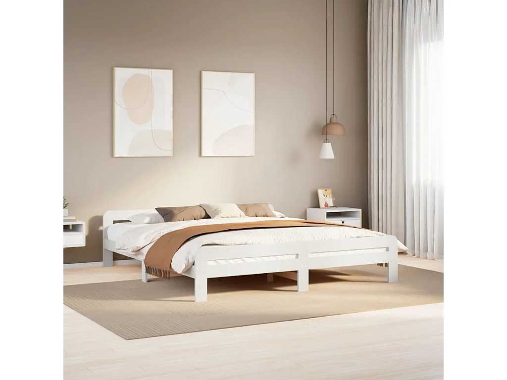 Cadre de lit sans matelas blanc 180x200 cm bois massif de pin
