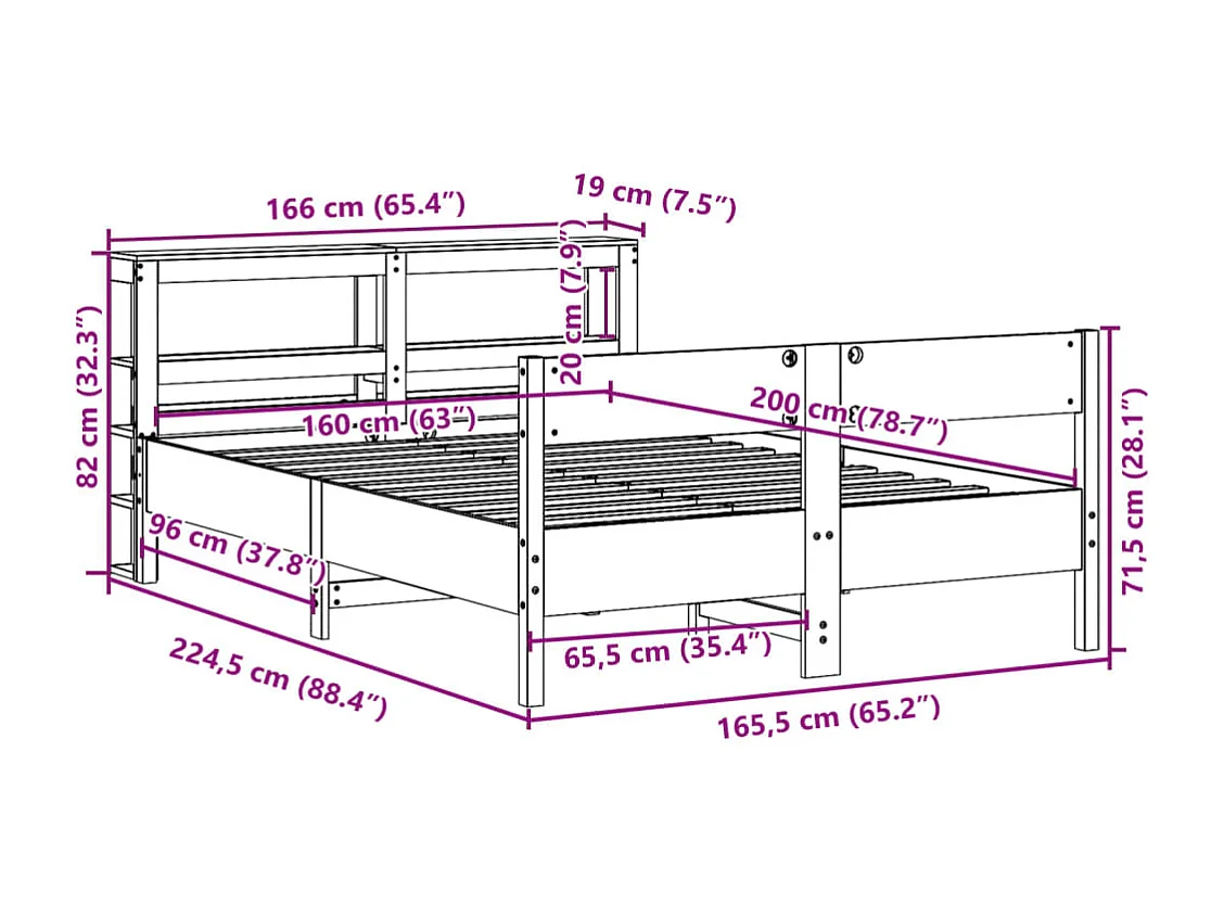 Letto senza Materasso Bianco 160x200 cm Legno Massello di Pino