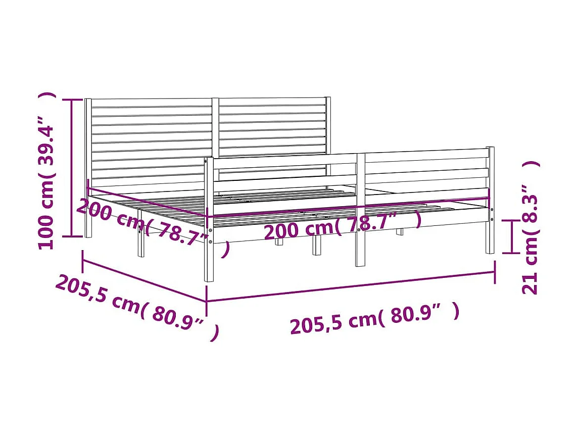 Massivholzbett mit Kopfteil 200x200 cm