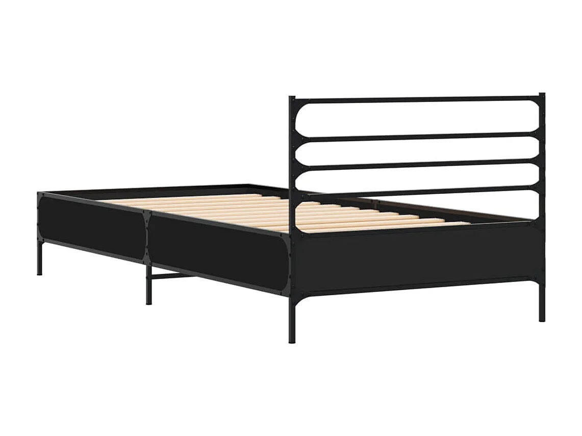 Estructura de cama madera ingeniería y metal negro 100x200 cm